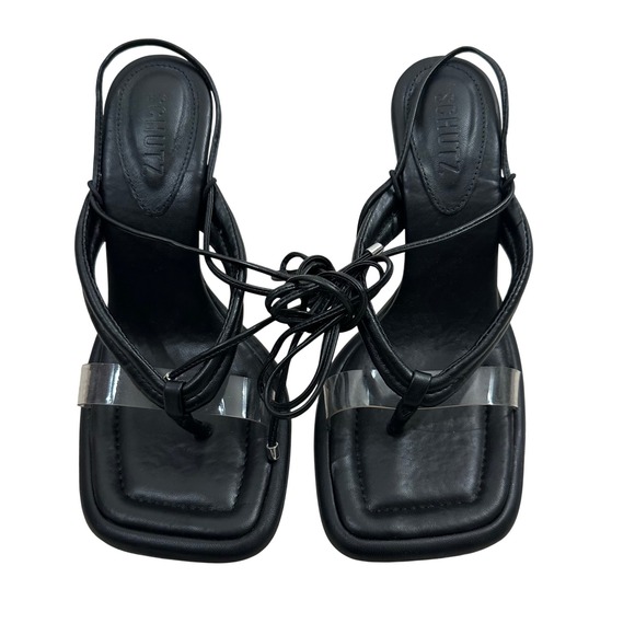 SCHUTZ Shoes - SCHUTZ Black Leather Lace-Up Sandals with Clear Strap Accent